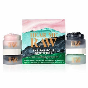 HEAR ME RAW- Four Skincare Treatment Gift Set - Cleanser, Masks, Cream, Trial   Travel Four-Pack Set, Natural, Vegan, Cruelty-Free