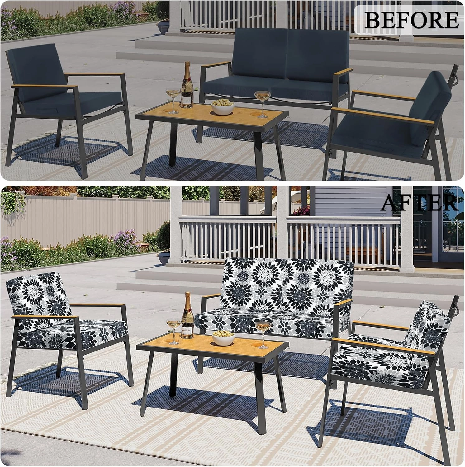 HEBE Outdoor Patio Cushion Covers Set of 12 Waterproof Stretch Seat Cushion Cover for Patio Furniture Clearance Outdoor Sofa Cushion Cover Replacement Couch Slipcovers Chair Seat Cover