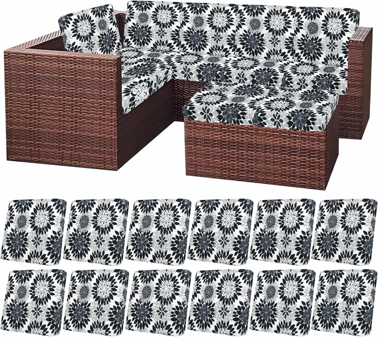 HEBE Outdoor Patio Cushion Covers Set of 12 Waterproof Stretch Seat Cushion Cover for Patio Furniture Clearance Outdoor Sofa Cushion Cover Replacement Couch Slipcovers Chair Seat Cover