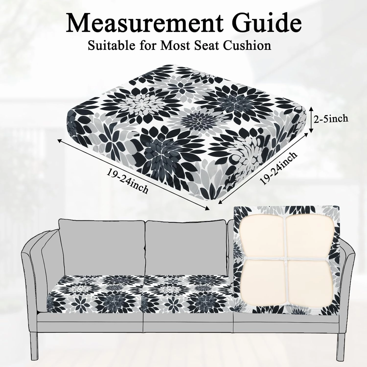HEBE Outdoor Patio Cushion Covers Set of 12 Waterproof Stretch Seat Cushion Cover for Patio Furniture Clearance Outdoor Sofa Cushion Cover Replacement Couch Slipcovers Chair Seat Cover