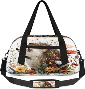 Hedgehog Flora Cartoon Watercolour Waterproof Sports Gym Bag Portable Dance Gymnastics Work Out Bag Lightweight Travel Duffel Bag Overnight Weekender Bag