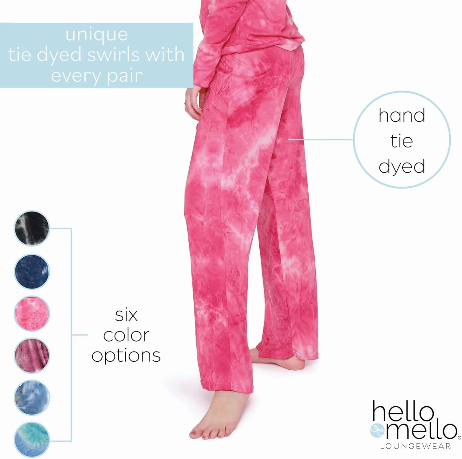 Hello Mello Dyes The Limit Lounge Pants Soft Pajama Tie Dye Bottoms Elastic Waistband Drawstring Tie