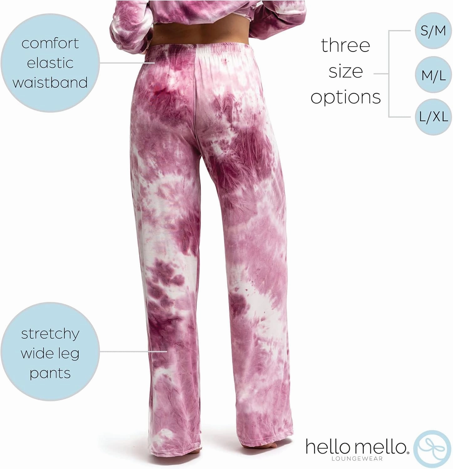 Hello Mello Dyes The Limit Lounge Pants Soft Pajama Tie Dye Bottoms Elastic Waistband Drawstring Tie