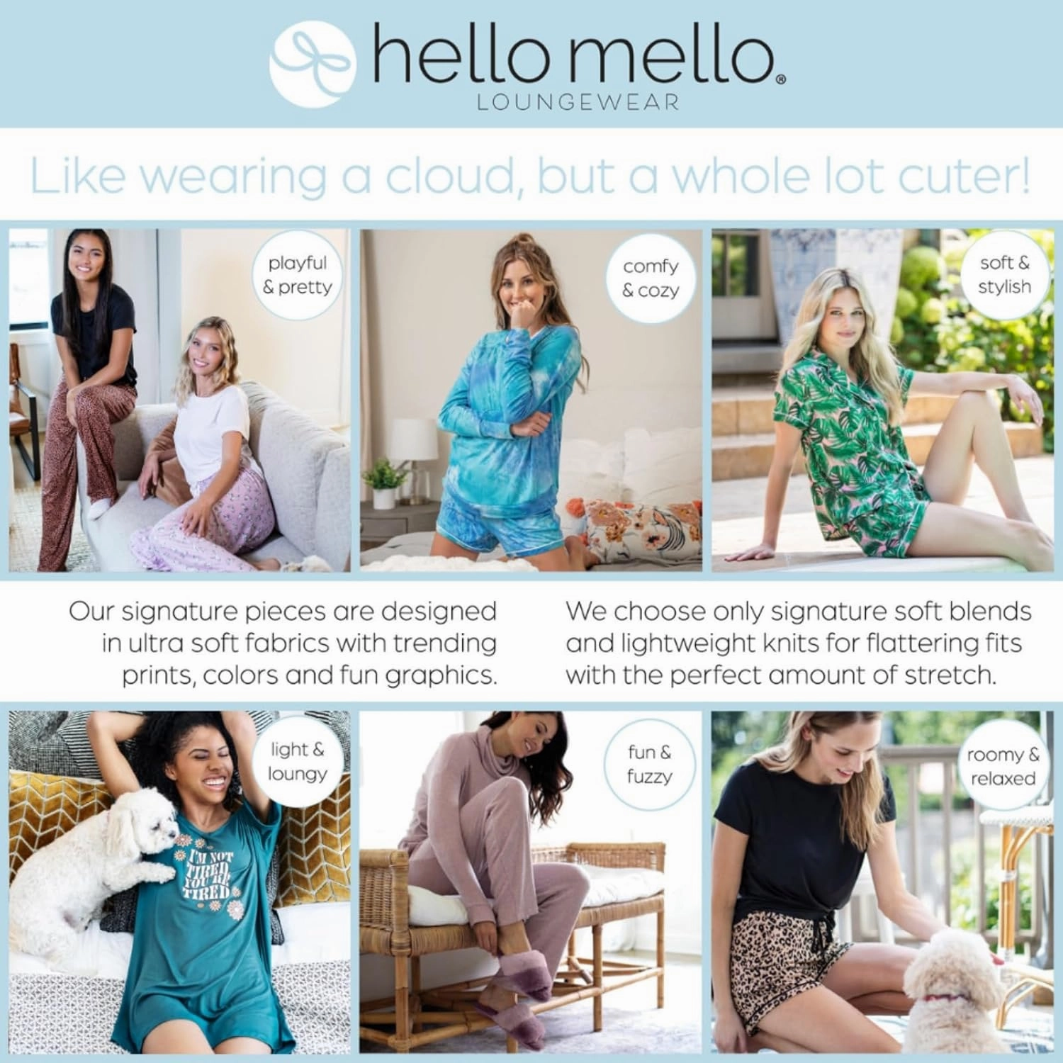 Hello Mello Signature Lounge Pants Womens Soft Pajama Bottoms Elastic Waistband Drawstring Tie