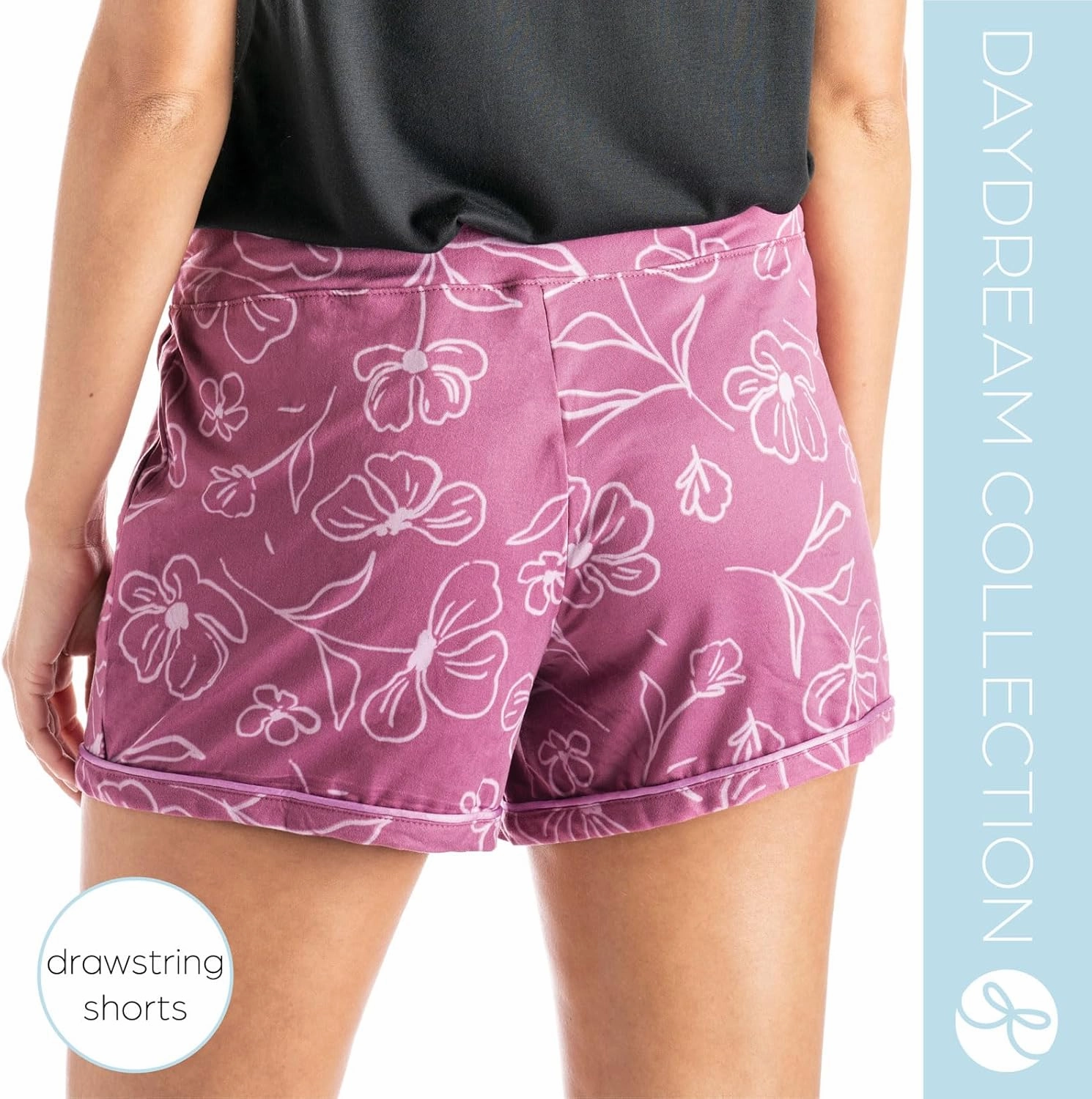 Hello Mello Signature Lounge Shorts Womens Soft Relaxed Pajama Bottoms Roomy Wide Leg Drawstring Waist Side Pockets