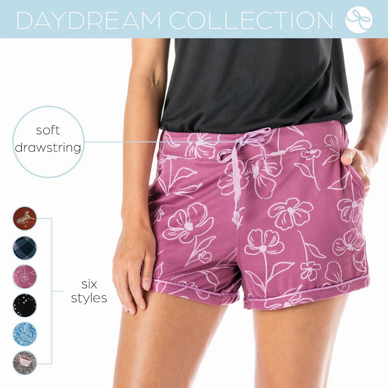 Hello Mello Signature Lounge Shorts Womens Soft Relaxed Pajama Bottoms Roomy Wide Leg Drawstring Waist Side Pockets