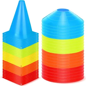 Hiboom 50 Pack Cones Sports Training Set, 30 Pcs 7 Inch Soccer Cones and 20 Pcs Disc Cones for Soccer Basketball Drills