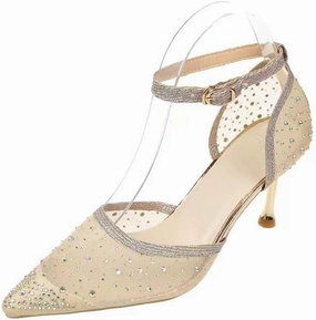 High heel sandals female spring and summer new pointy rhinestone high heels female pointy fairy sandals
