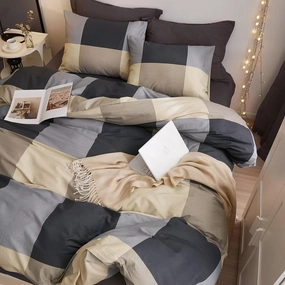 HighBuy Full Size Duvet Cover Set Grey Khaki Plaid Grid Bedding Set Chic Cotton Comforter Covers Checkered Pattern Gingham Bedding Full Duvet Cover Set Boho Buffalo Plaid Bedding Sets