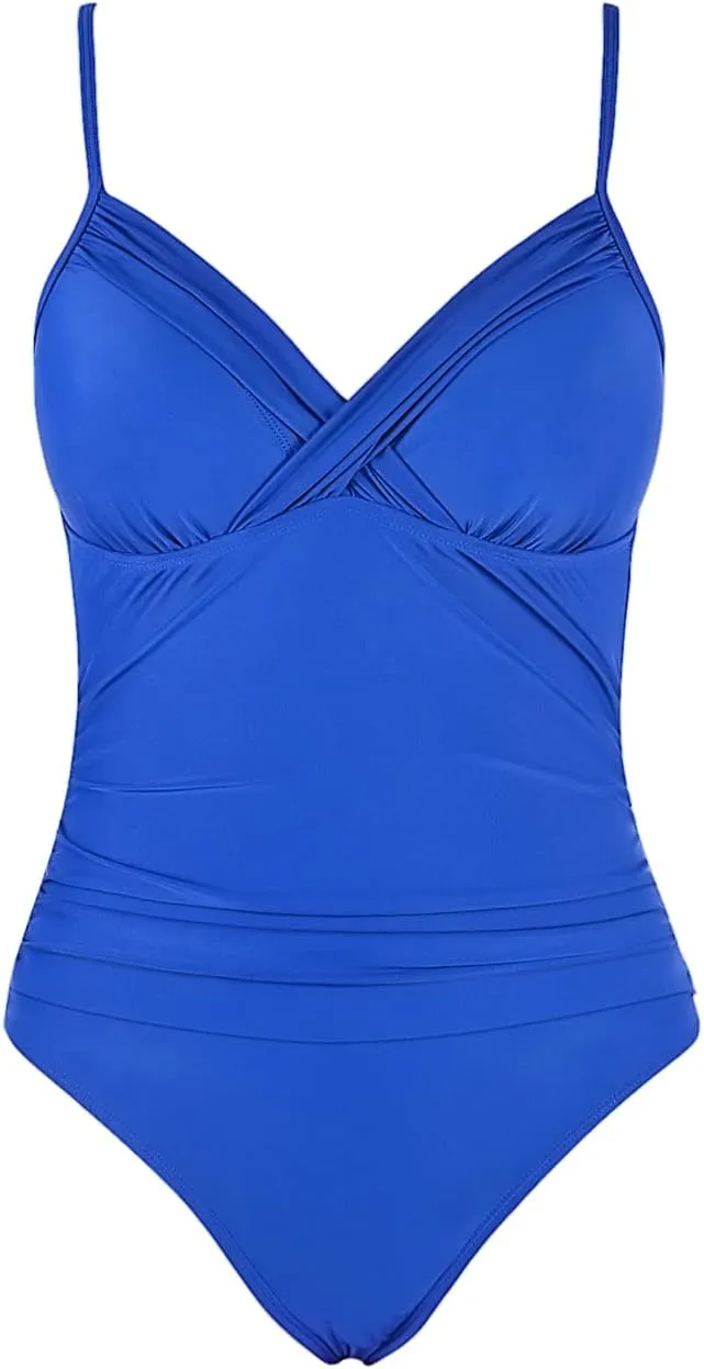 Hilor Women's One Piece Swimsuits Front Twist Swimwear V Neck Shirred Bathing Suit Monokini Tummy Control