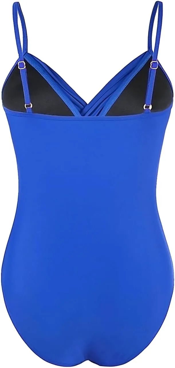 Hilor Women's One Piece Swimsuits Front Twist Swimwear V Neck Shirred Bathing Suit Monokini Tummy Control