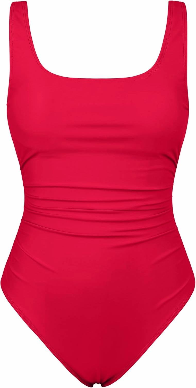 Hilor Women's Underwire One Piece Swimsuit Long Torso Ruched Tummy Control Bathing Suits Push Up Tank Swimwear