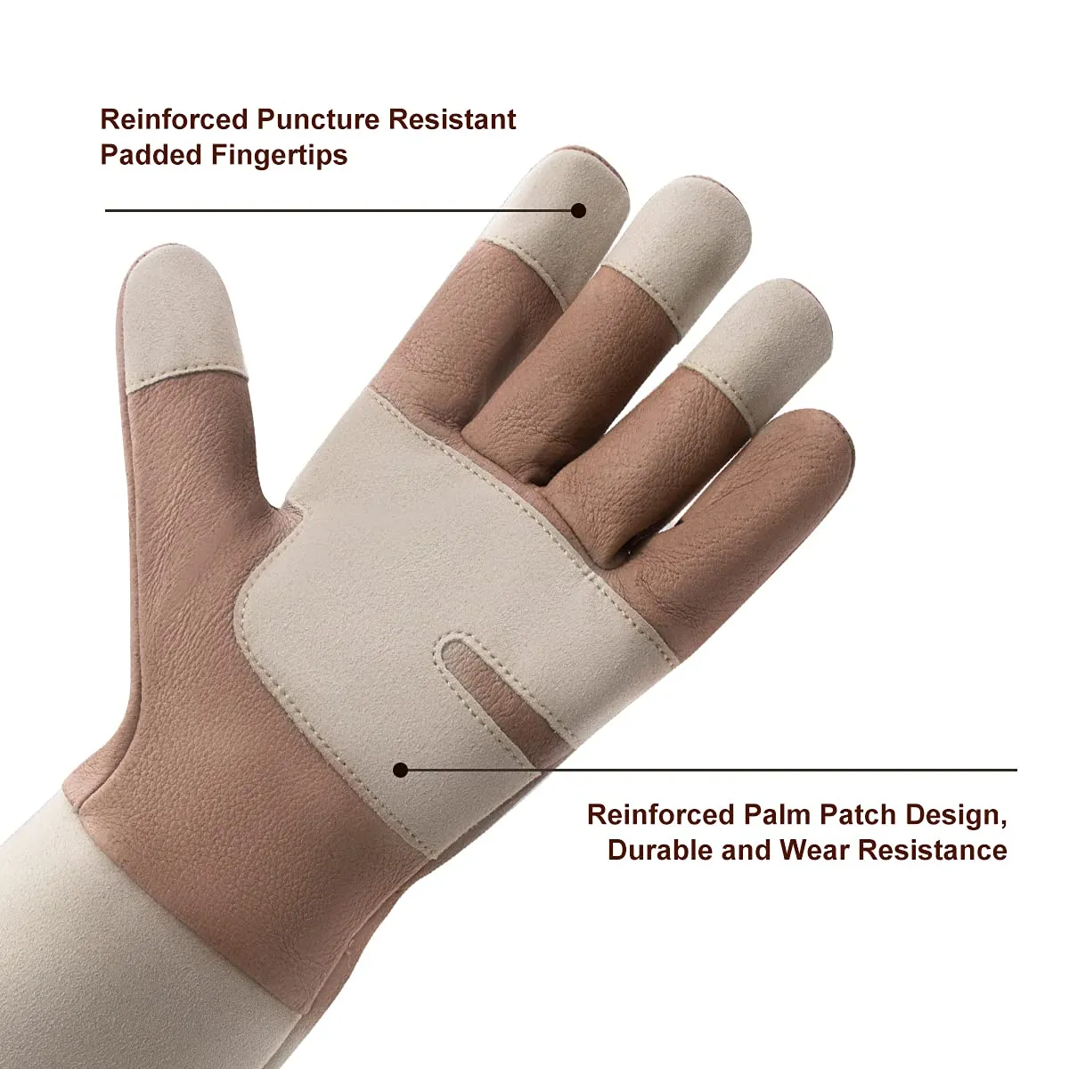 HLDD HANDLANDY Gardening Gloves for Women & Men, Leather Long Sleeve Rose Pruning Gloves, Thorn Proof Garden Work Gauntlet Animal Handling Gloves (Small, Light Brown)
