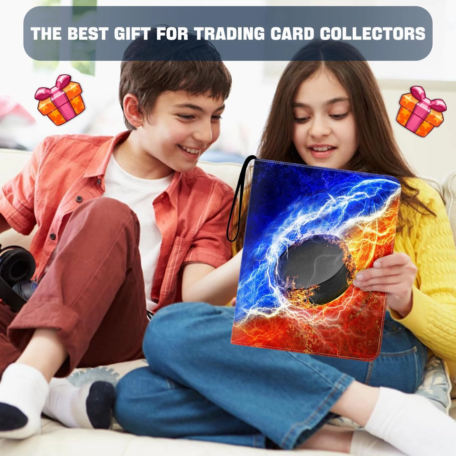 Hockey Card Binder 9 Pocket Fits 900 Cards, Trading Card Binder Album Display Holder with 50 Removable Sleeves for Sports, Basketball, Baseball, Football, Yugioh, MTG, Games Trading Cards