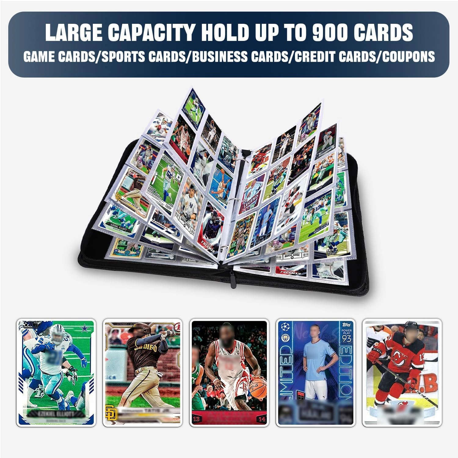 Hockey Card Binder 9 Pocket Fits 900 Cards, Trading Card Binder Album Display Holder with 50 Removable Sleeves for Sports, Basketball, Baseball, Football, Yugioh, MTG, Games Trading Cards