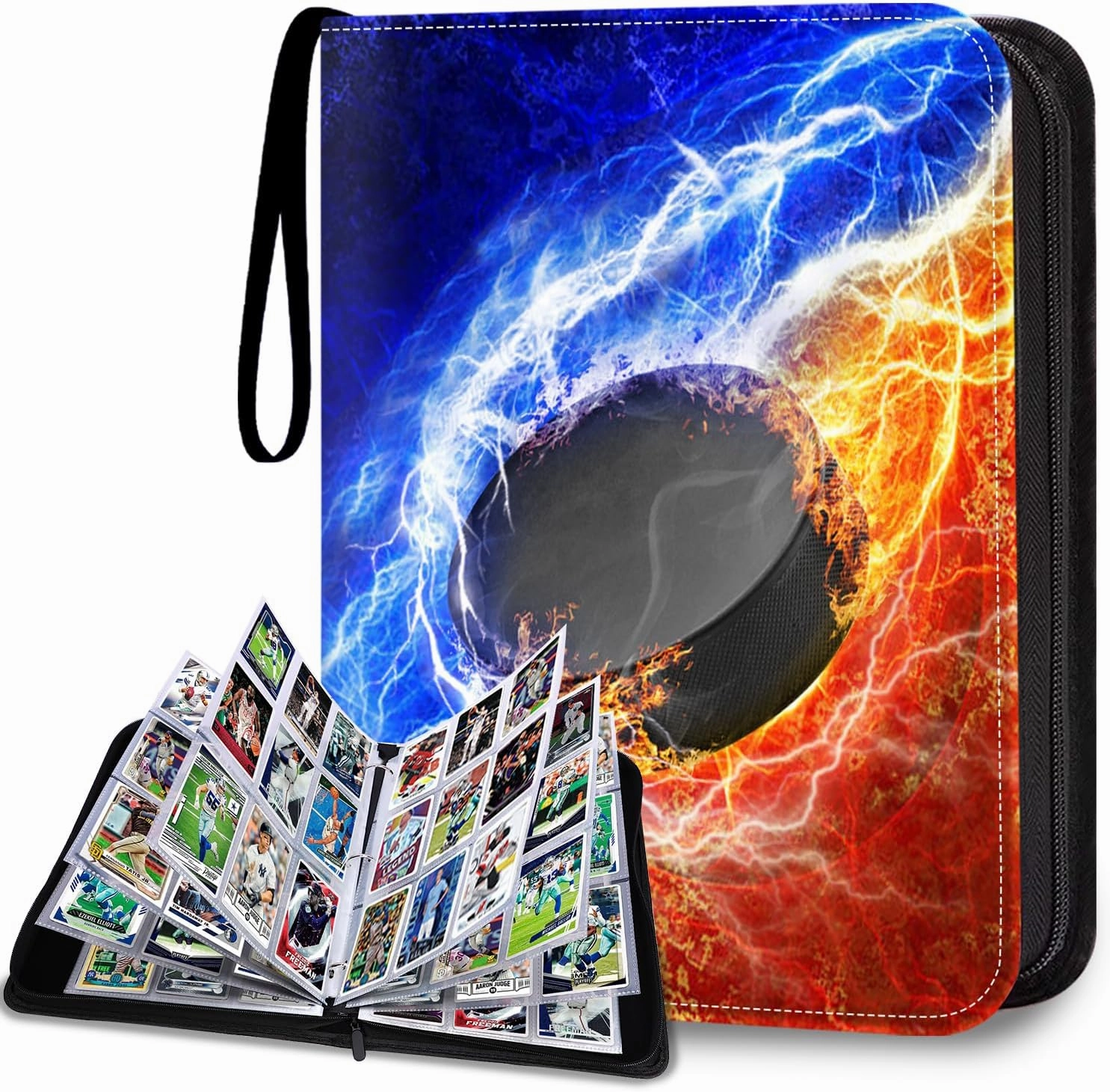 Hockey Card Binder 9 Pocket Fits 900 Cards, Trading Card Binder Album Display Holder with 50 Removable Sleeves for Sports, Basketball, Baseball, Football, Yugioh, MTG, Games Trading Cards