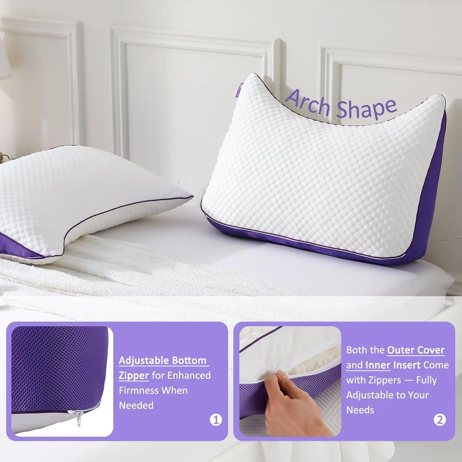 HOMELAB Adjustable Shredded Memory Foam Curve Pillow Queen Size 29"x19", Oversized Crescent Design for Side & Back Sleepers, Doubles as Backrest for Reading, Lounging & Relaxing, Cooling Cover, 1 Pack