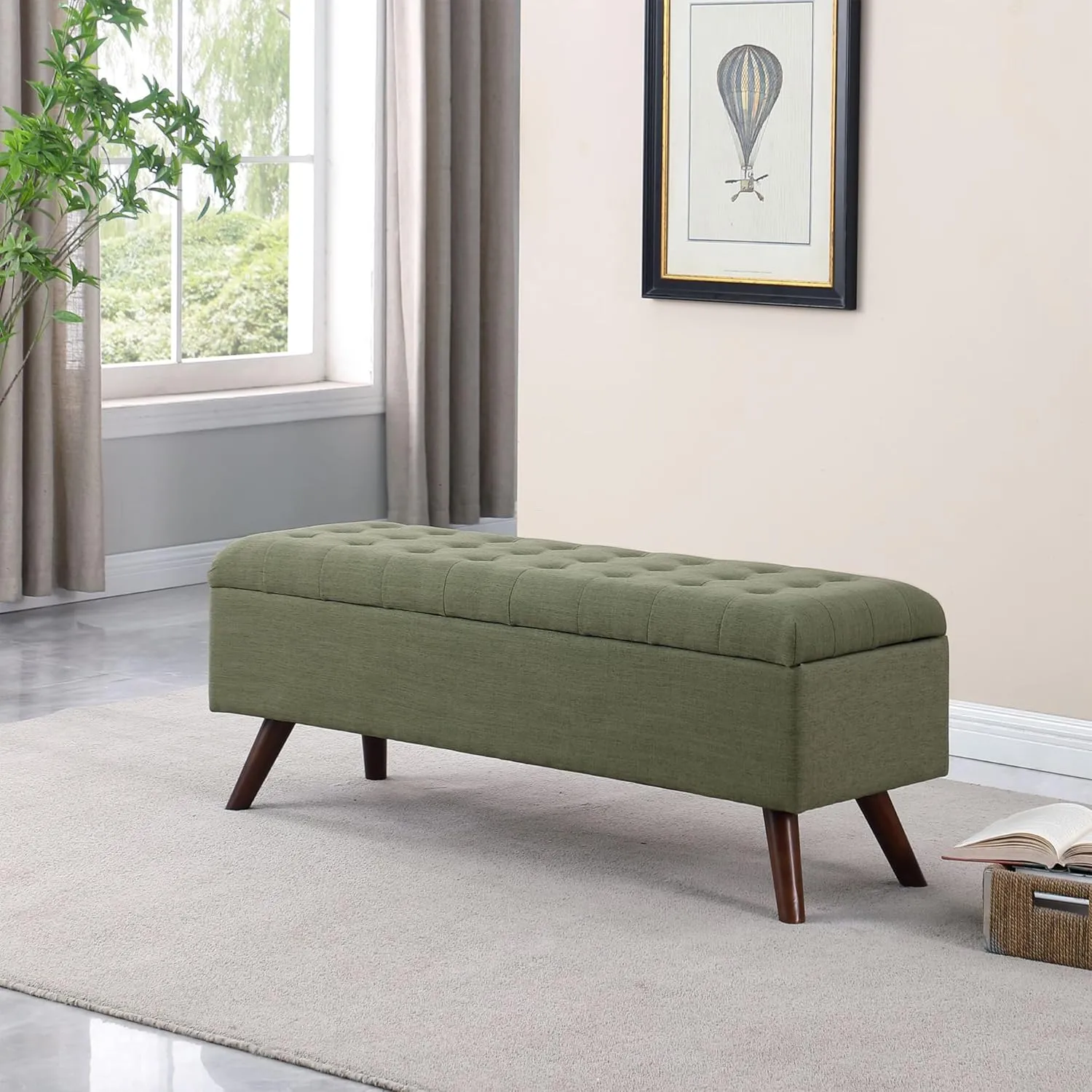 HomePop Modern Storage Bench, Green Large