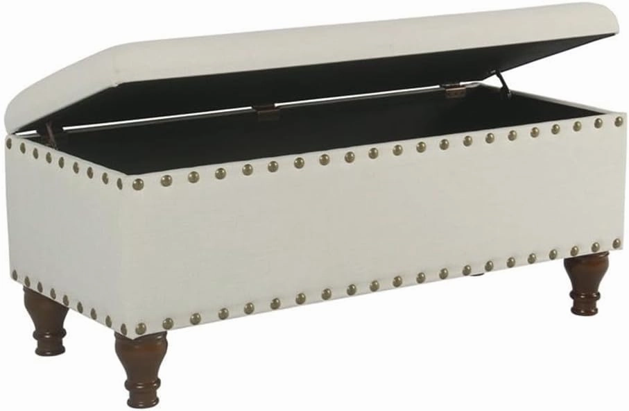 HomePop Large Storage Bench with Nailhead Trim - Cream
