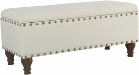 HomePop Large Storage Bench with Nailhead Trim - Cream