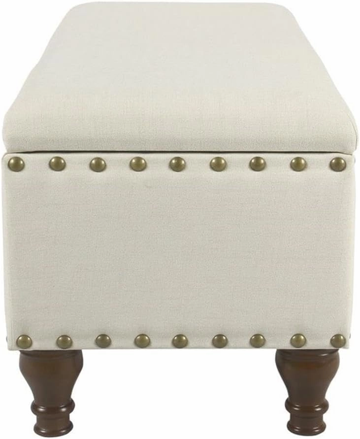 HomePop Large Storage Bench with Nailhead Trim - Cream