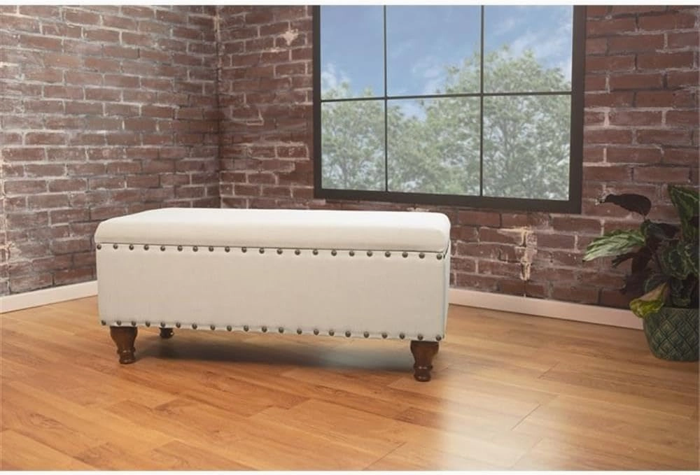 HomePop Large Storage Bench with Nailhead Trim - Cream