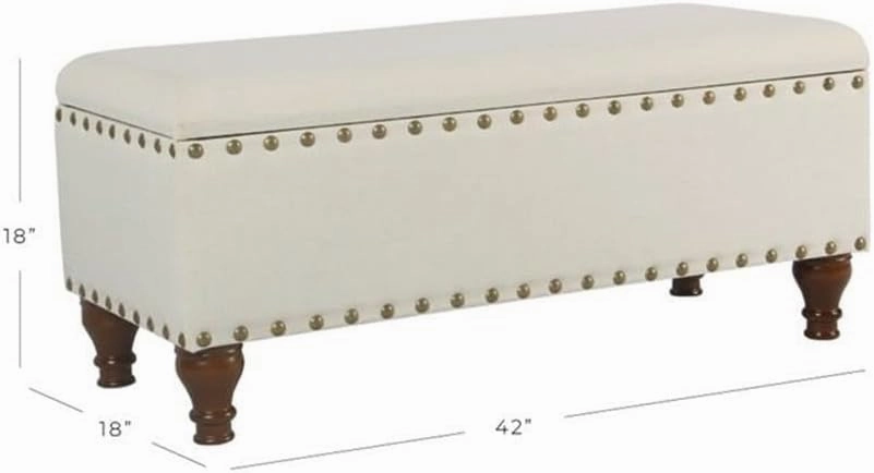 HomePop Large Storage Bench with Nailhead Trim - Cream