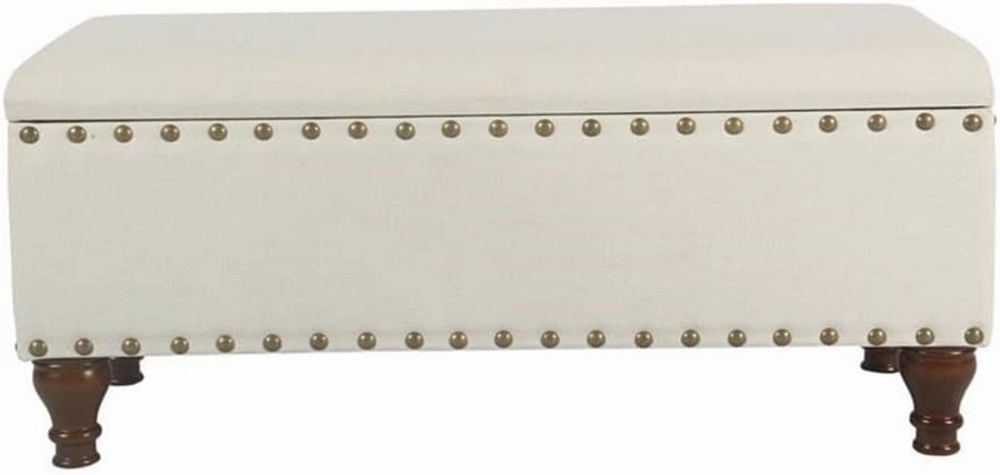 HomePop Large Storage Bench with Nailhead Trim - Cream