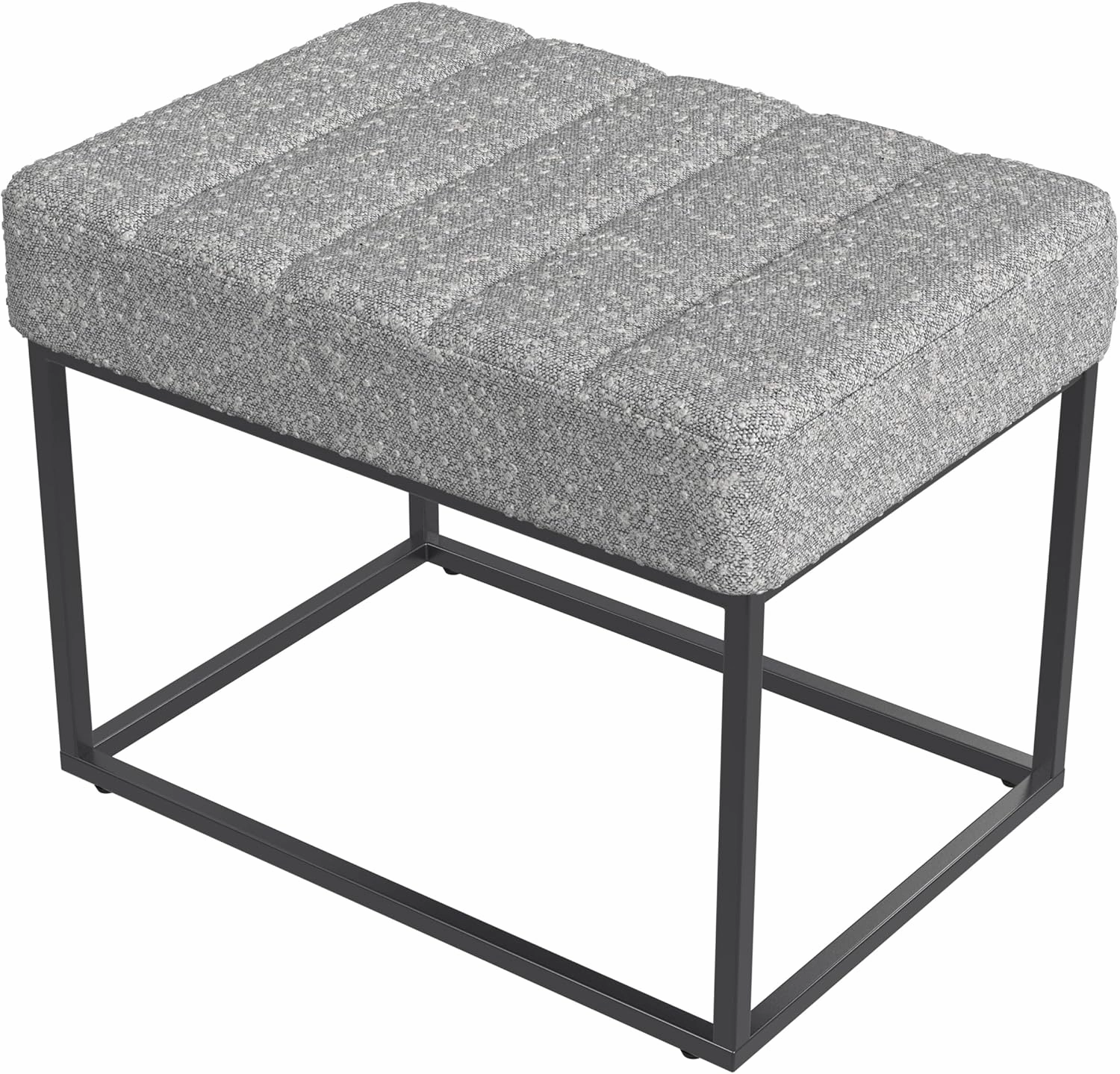 HomePop Theodore Channel Tufted Small Ottoman - Cream Boucle with Gray Yarns