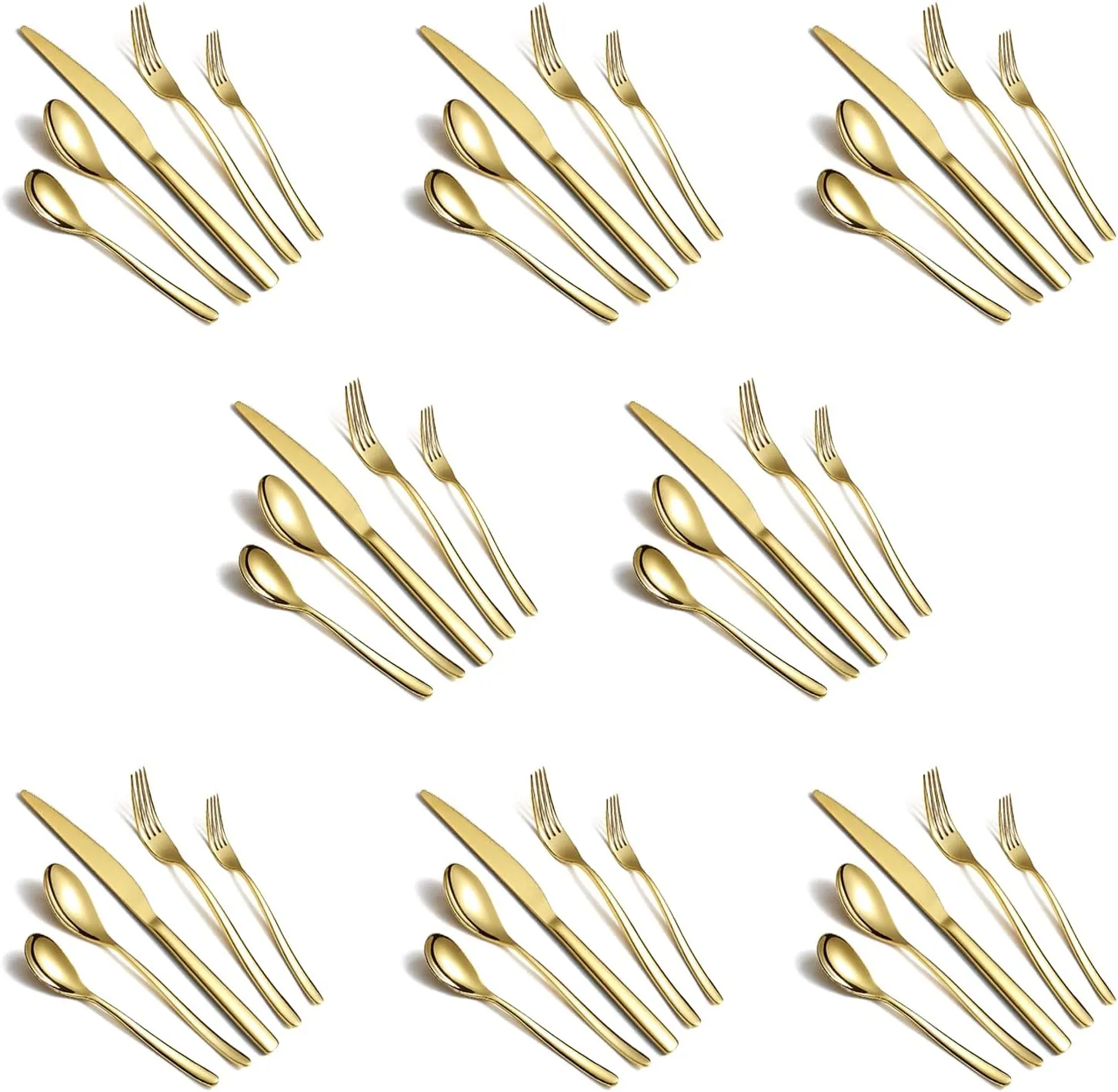 HOMQUEN 40-Piece Gold Silverware Set, Gold Flatware Set for 8, Stainless Steel Tableware Cutlery Set, Utensil Sets for Kitchen, Forks and Spoons Silverware (Shiny Gold)