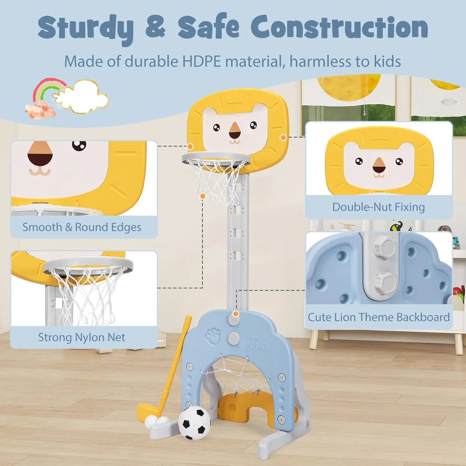 HONEY JOY Kids Basketball Hoop, Outdoor Indoor Mini Basketball Goal Toy Stand, Adjustable Height, Play Game Preschool Birthday Gift, Toddler Basketball Hoop for Boys Girls