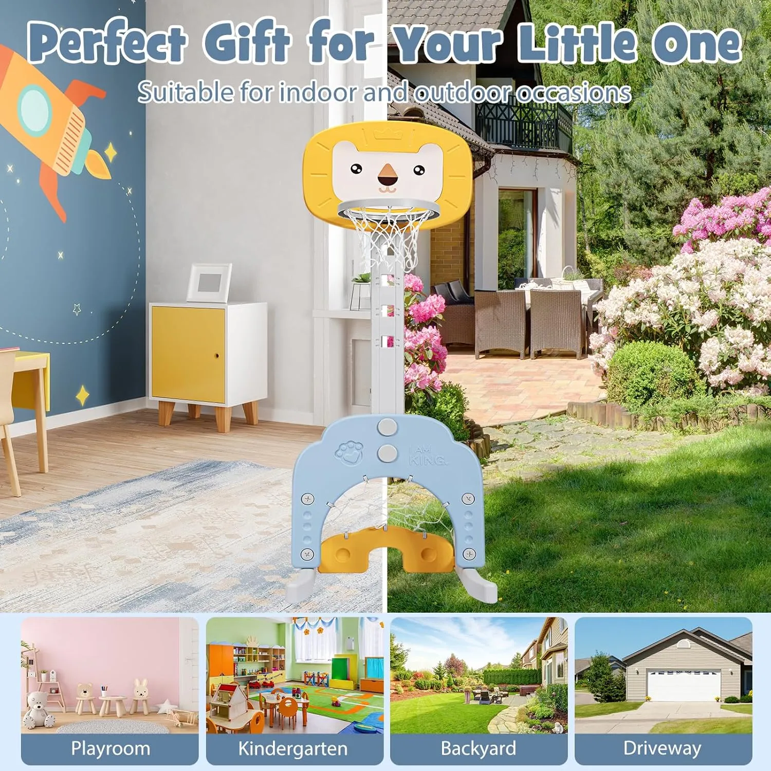 HONEY JOY Kids Basketball Hoop, Outdoor Indoor Mini Basketball Goal Toy Stand, Adjustable Height, Play Game Preschool Birthday Gift, Toddler Basketball Hoop for Boys Girls