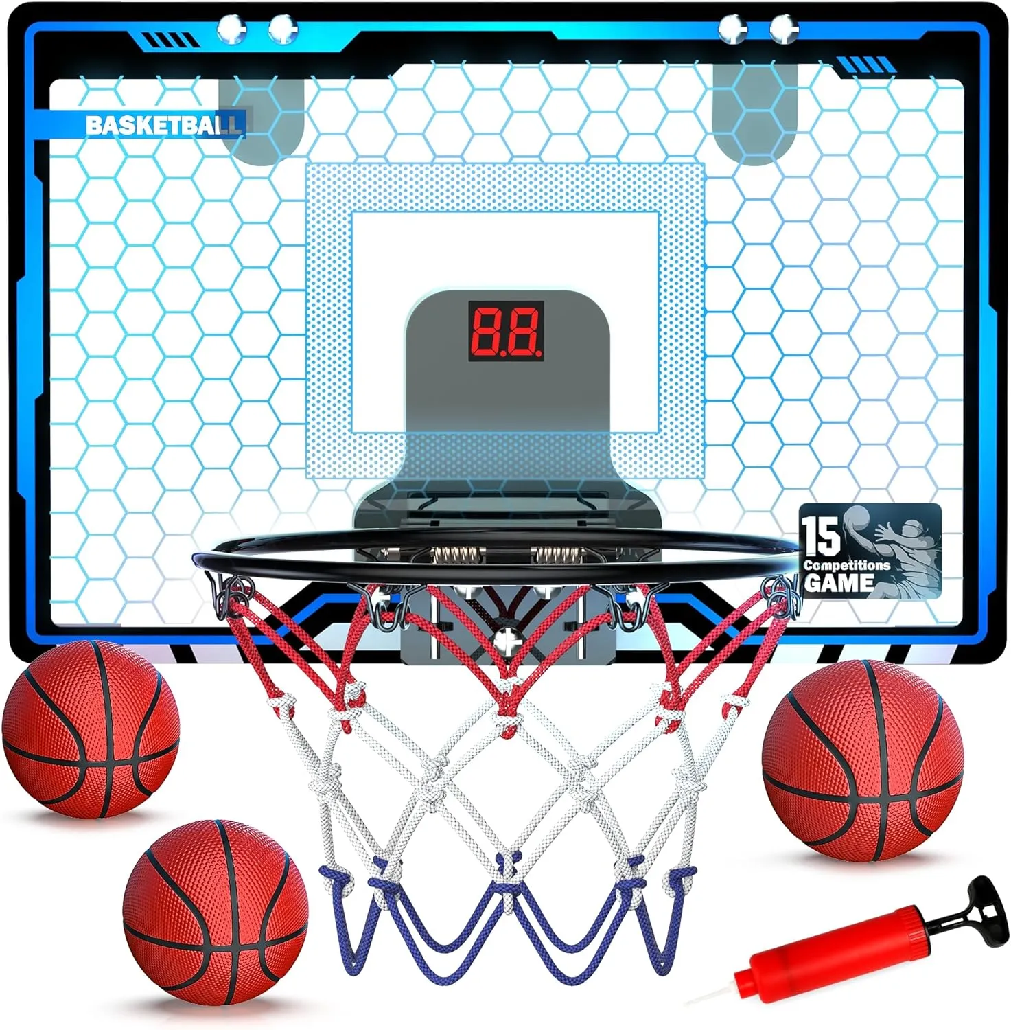 HopeRock Basketball Hoop Toys for Kids Aged 5 6 7 8 9 10 , Over The Door Mini Basketball Hoops with LED Lights, Scoreboard & 3 Balls, Toy Basketball Gifts for Boys Girls Teens Adults