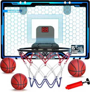 HopeRock Basketball Hoop Toys for Kids Aged 5 6 7 8 9 10 , Over The Door Mini Basketball Hoops with LED Lights, Scoreboard & 3 Balls, Toy Basketball Gifts for Boys Girls Teens Adults