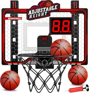 HopeRock Indoor Basketball Hoop Toys for Kids, Adjustable Height Basketball Hoop Over The Door, Mini Hoops with Scoreboard, Basketball Toys Christmas Birthday Gifts for Boys