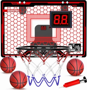 HopeRock Indoor Basketball Hoop, Over The Door Mini Basketball Hoops for Kids, with LED Light and Scoreboard, Birthday Gifts for 5 6 7 8 9 10 11 12 Years Old Boys Girls, Sports Toys