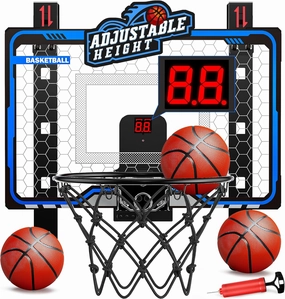 HopeRock Indoor Basketball Hoop Toys for Kids, Adjustable Height Basketball Hoop Over The Door, Mini Hoops with Scoreboard, Basketball Toys Christmas Birthday Gifts for Boys Age 4 5 6 7 8 9 10 11 12 