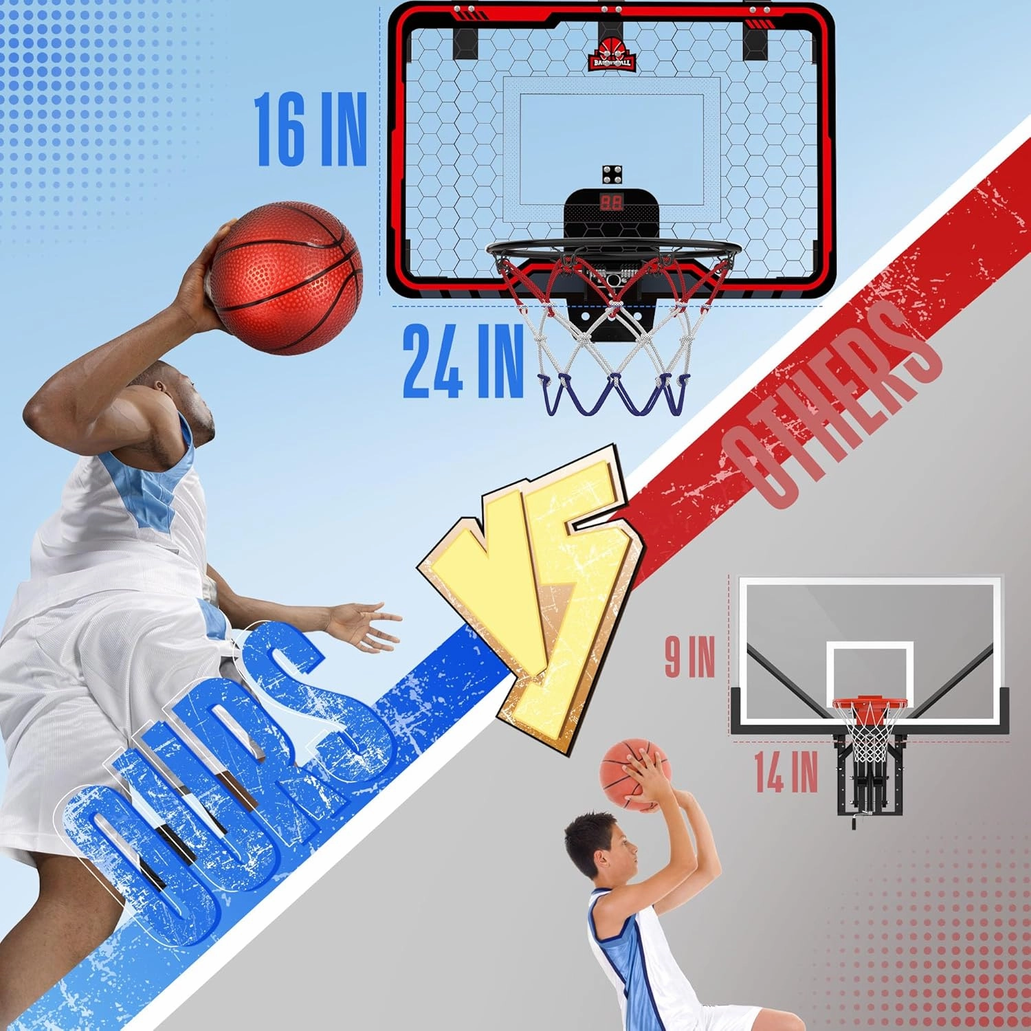 HopeRock Large Indoor Basketball Hoop for Kids and Adults, 24 X 16 Inch Over The Door Basketball Hoops with Electronic Scoreboard, Birthday Toys Gifts for Teen Boys Girls