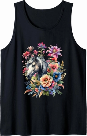 Horses Girls Rider Horse Summer Flowers Birthday Child Tank Top
