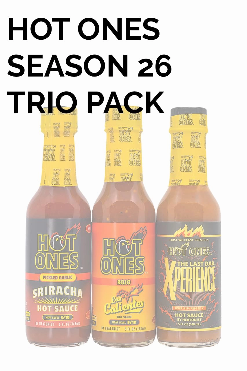 Hot Ones Hot Sauce Challenge Set - Season 26 Trio - Made with Natural Ingredients - Unique Small Batch Sampler Gift Set Variety - 5 fl oz Bottles (3-Pack)