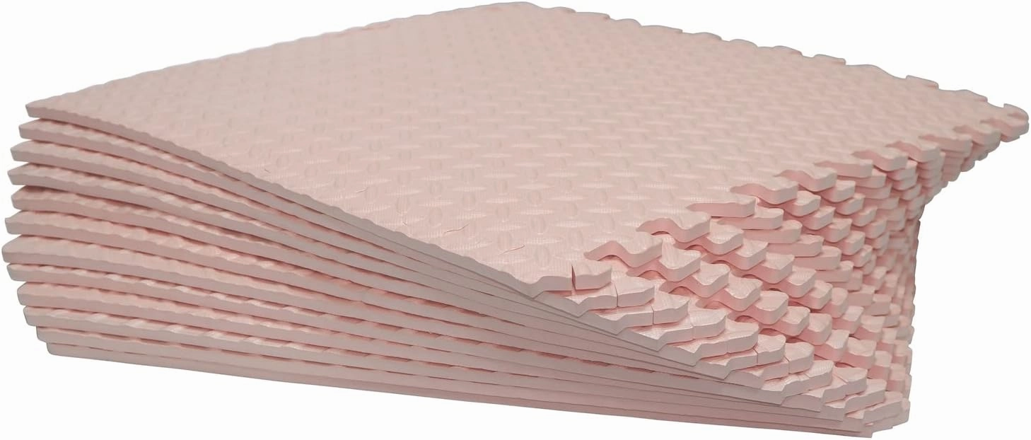 HTTMT- 12X(48 Sqft) Pink Gym Floor Mat 24x24 EVA Foam Interlocking Exercise Fitness Puzzle Floor Gym Yoga Mat Workout Pad [P/N: MTET-HOME012-12PC]