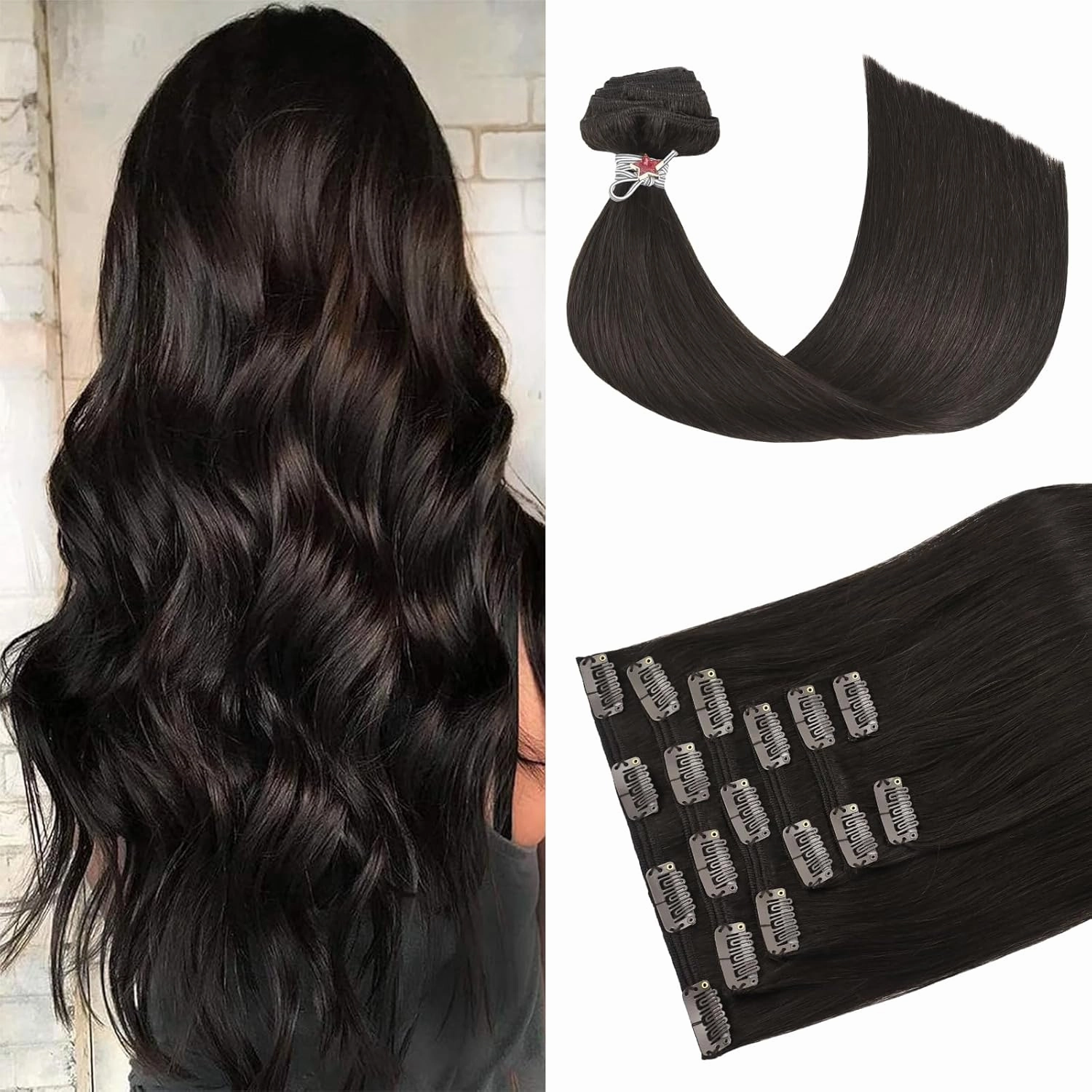 HUAYI Dark Brown Clip in Hair Extensions Real Human Hair 120G Remy Human Hair Clip in Extensions Soft Silky Straight for Women 7pcs 16clips 20 Inch Brown Hair Extensions