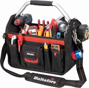 Hultafors Work Gear HT5587 Open-Top Tool Carrier, 32 Pockets, Heavy Duty Ballistic Polyester Tool Bag, Durable Base Pad Feet, Injected Molded Handle, Electrical Tape Strap, Measuring Tape Clip