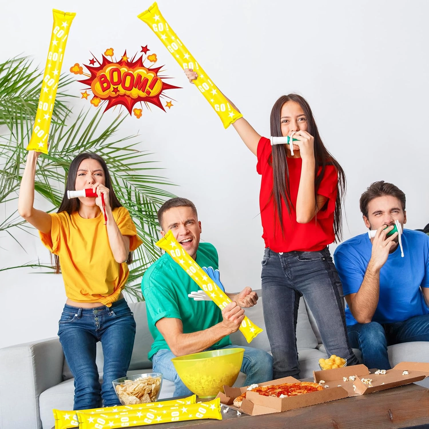 Hungdao 100 Pcs Thunder Sticks Spirit Boom Sticks Cheerleading Football Noise Makers Inflatable Noisemakers for Party Dance Basketball Sporting Event