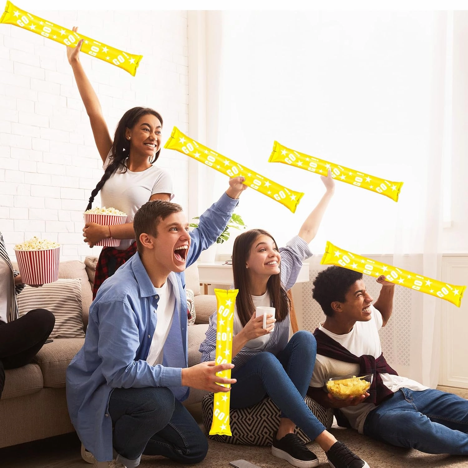 Hungdao 100 Pcs Thunder Sticks Spirit Boom Sticks Cheerleading Football Noise Makers Inflatable Noisemakers for Party Dance Basketball Sporting Event