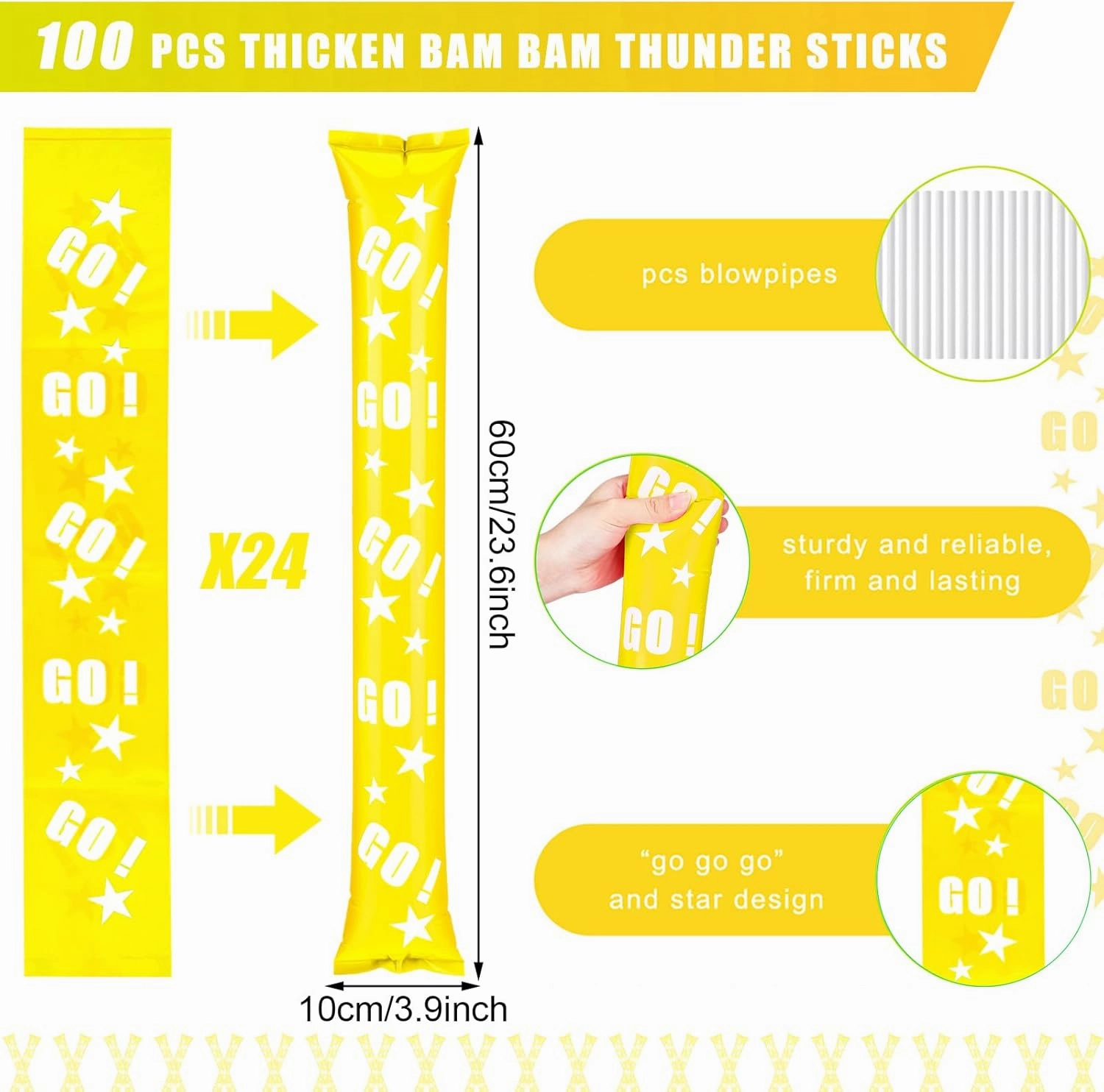 Hungdao 100 Pcs Thunder Sticks Spirit Boom Sticks Cheerleading Football Noise Makers Inflatable Noisemakers for Party Dance Basketball Sporting Event