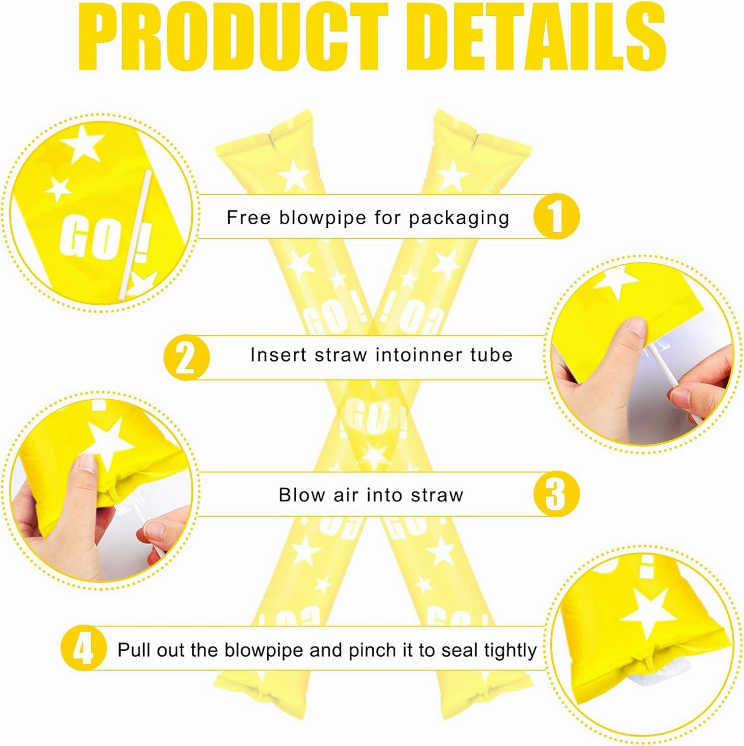 Hungdao 100 Pcs Thunder Sticks Spirit Boom Sticks Cheerleading Football Noise Makers Inflatable Noisemakers for Party Dance Basketball Sporting Event