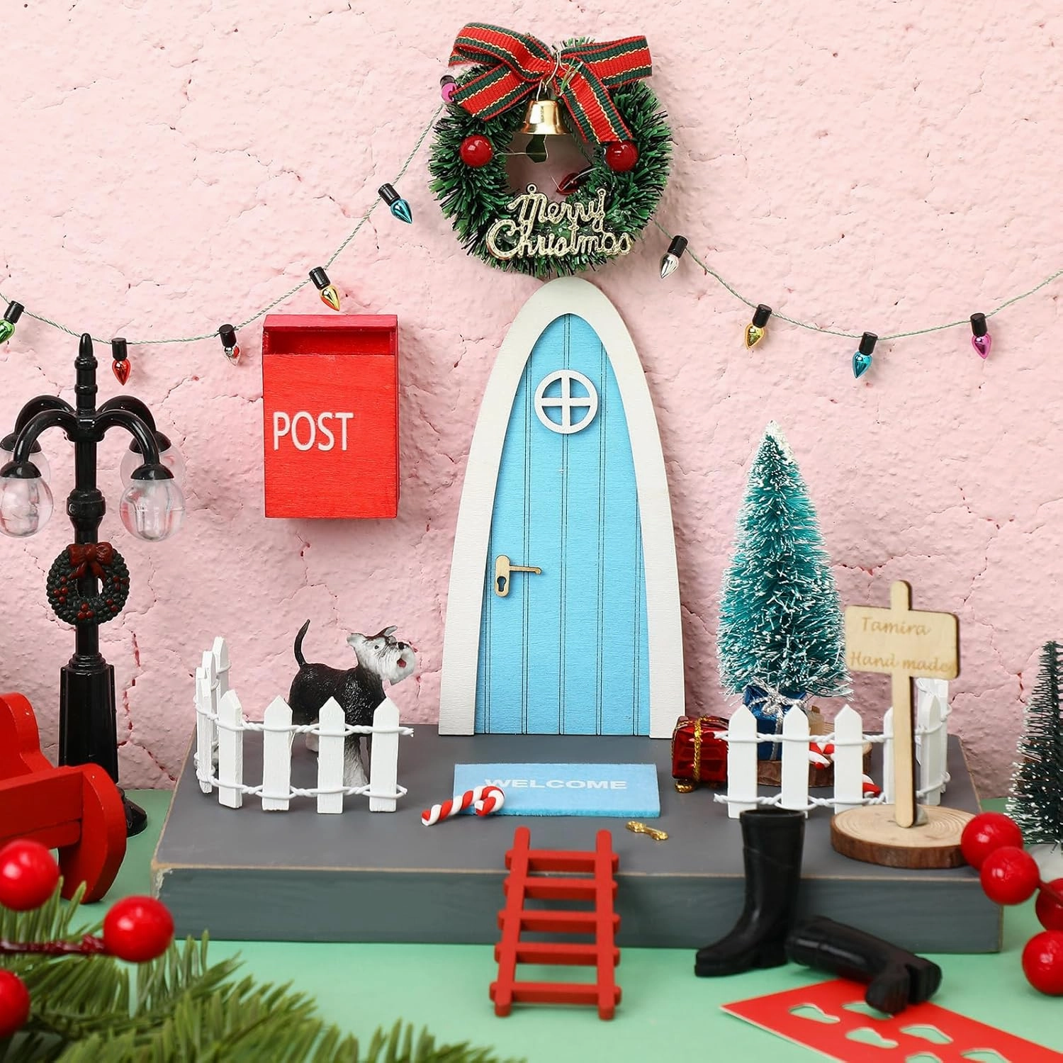 Hungdao 20 Pcs Christmas Fairy Doors Decor Arched Door Fairy Doors Tooth Xmas Decor Wooden Tiny Miniature for Child