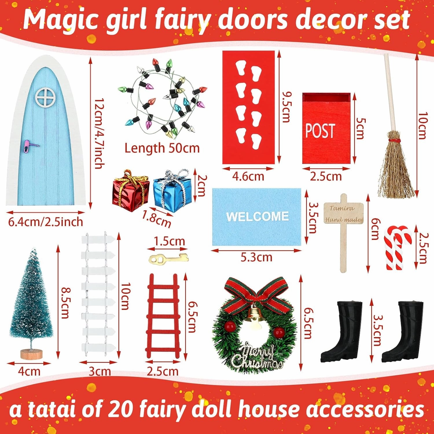 Hungdao 20 Pcs Christmas Fairy Doors Decor Arched Door Fairy Doors Tooth Xmas Decor Wooden Tiny Miniature for Child