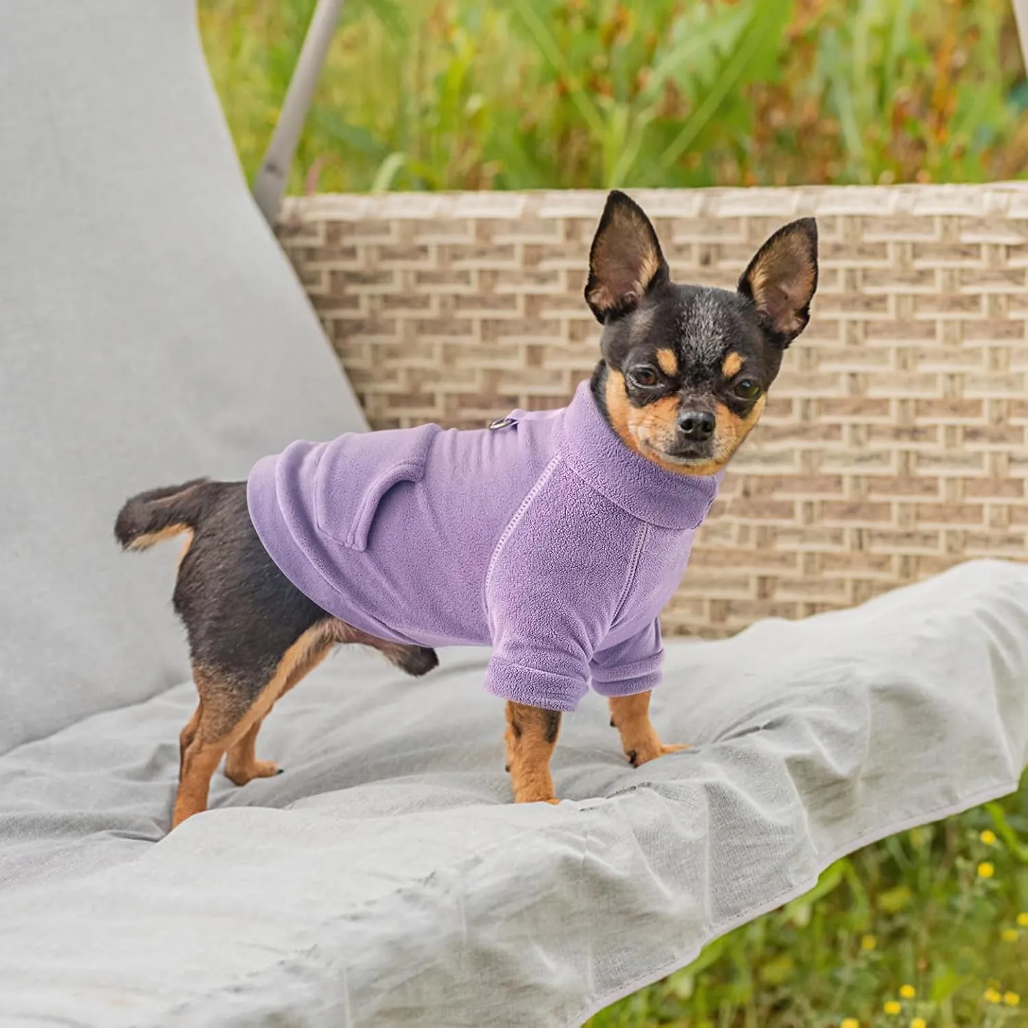 Idepet Fleece Dog Sweater 2 Pack, Winter Dog Clothes Turtleneck Sweatshirt Cat Apparel with Leash Ring, Pink, Purple, Large